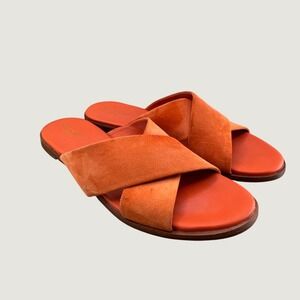 Cole Haan Grand.OS Suede Criss Cross Slide Sandals Womens Size 10 Orange Summer